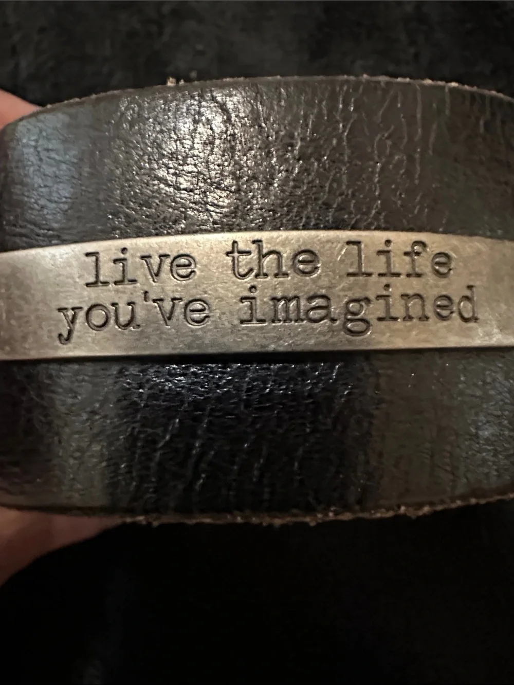 Live the Life You’ve Imagined Black Leather Wrist Cuff SNAP Closure